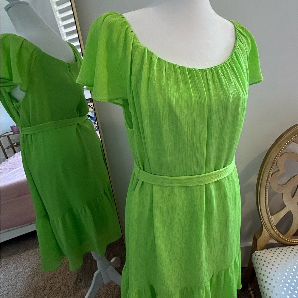 DKNY Women's Kelly Apple Green Ruffle Hem Dress with Belt Size 12 NWT $109 - Picture 2 of 4